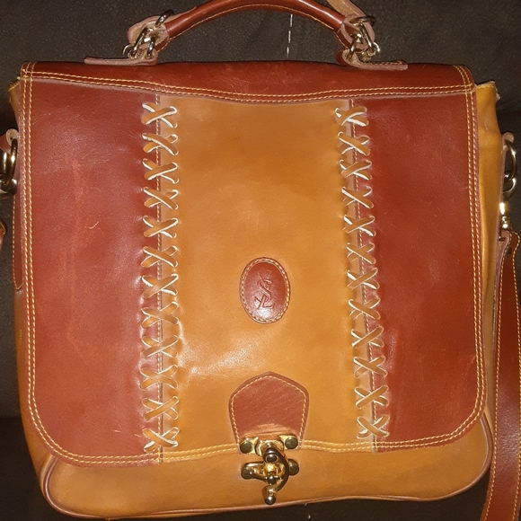 YVES Saint Laurent | Braided Detail Handle and Strap Messenger Bag - Tan/Whiskey - Picture 7 of 12